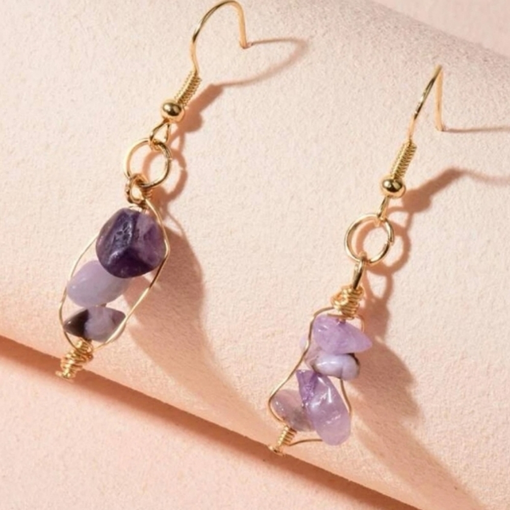 Amythest Crystal Wrapped Boho Dangle Earrings